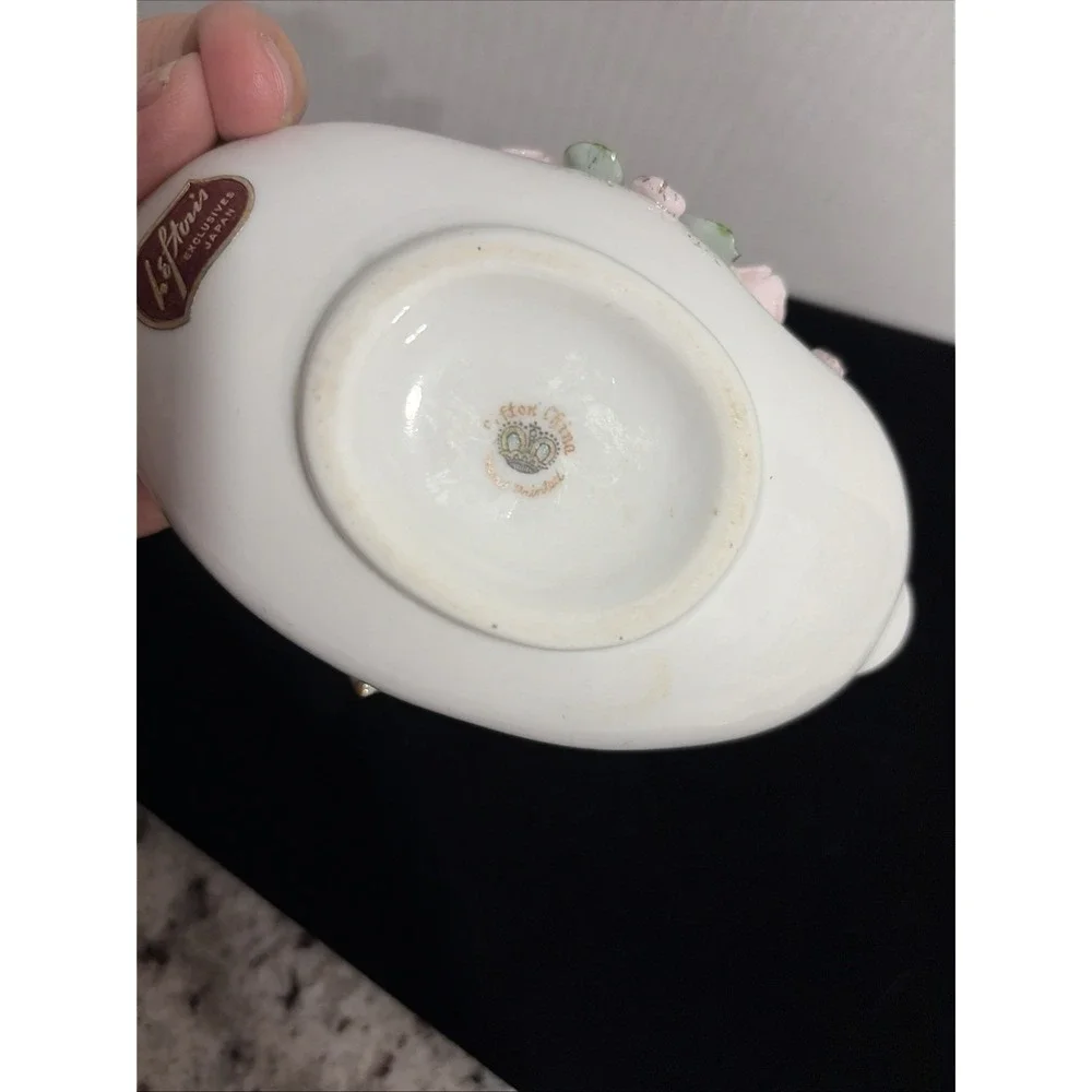 Vintage Lefton Hand Painted China Pink Rose Trinket/Ashtrays Pair Perfect Shape